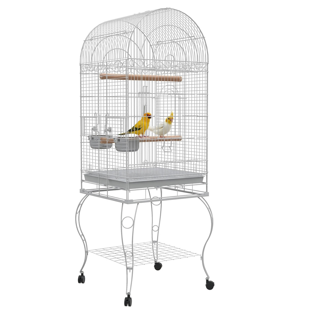 Libreria per uccelli con ruote e ripiano rimovibile ¨C Minimal ¨C bianco 51x51x153 cm