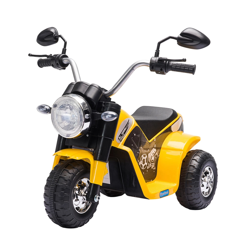 EasyComfort Moto Elettrica per Bambini a 3 Ruote con Luci e Suoni, Batteria Ricaricabile 6V, Velocità 2 km/h, per Bimbi da 18-36 Mesi, 72cmx57cmx56cm Gialla