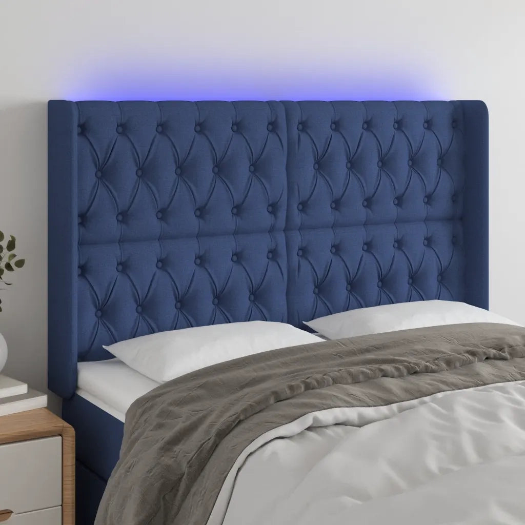 Testiera | Testata a LED Blu 147x16x118/128 cm in Tessuto