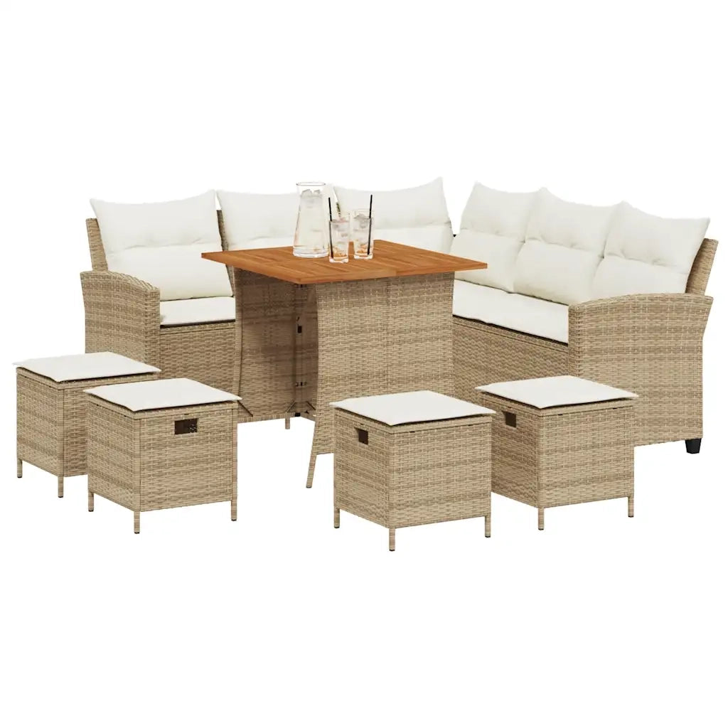 Set Divano da Giardino 6 pz con Cuscini a L Beige in Polyrattan 3213542