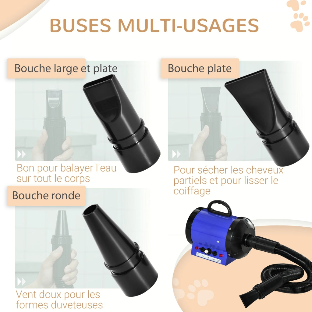 Asciugatore per Cani e Gatti Professionale ¨C Zephmum ¨C 2800W, Blu, con 3 Buse