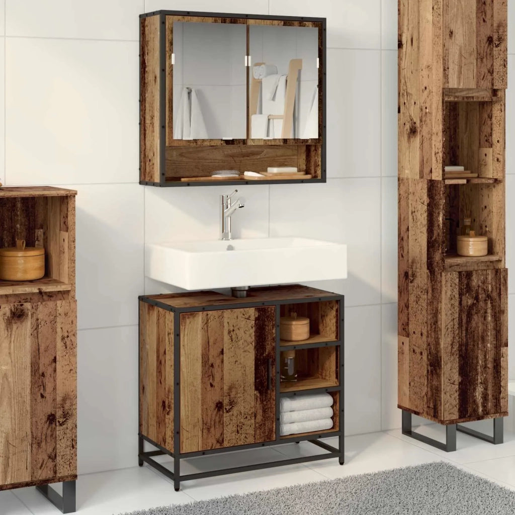 Set di mobili per il bagno con cassetto 2 pcs Legno vecchio