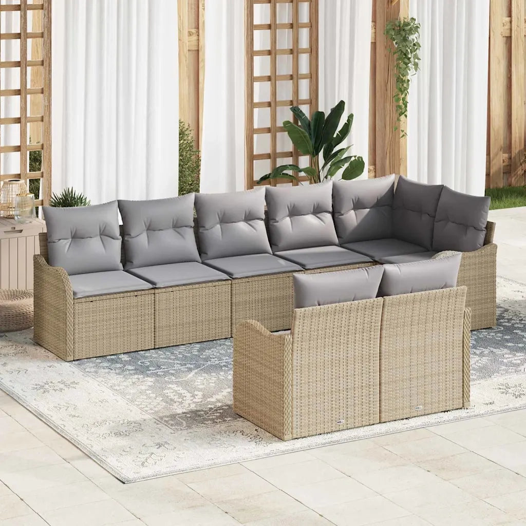 Set Divano da Giardino 8 pcs Beige e Grigio Chiaro polyrattan