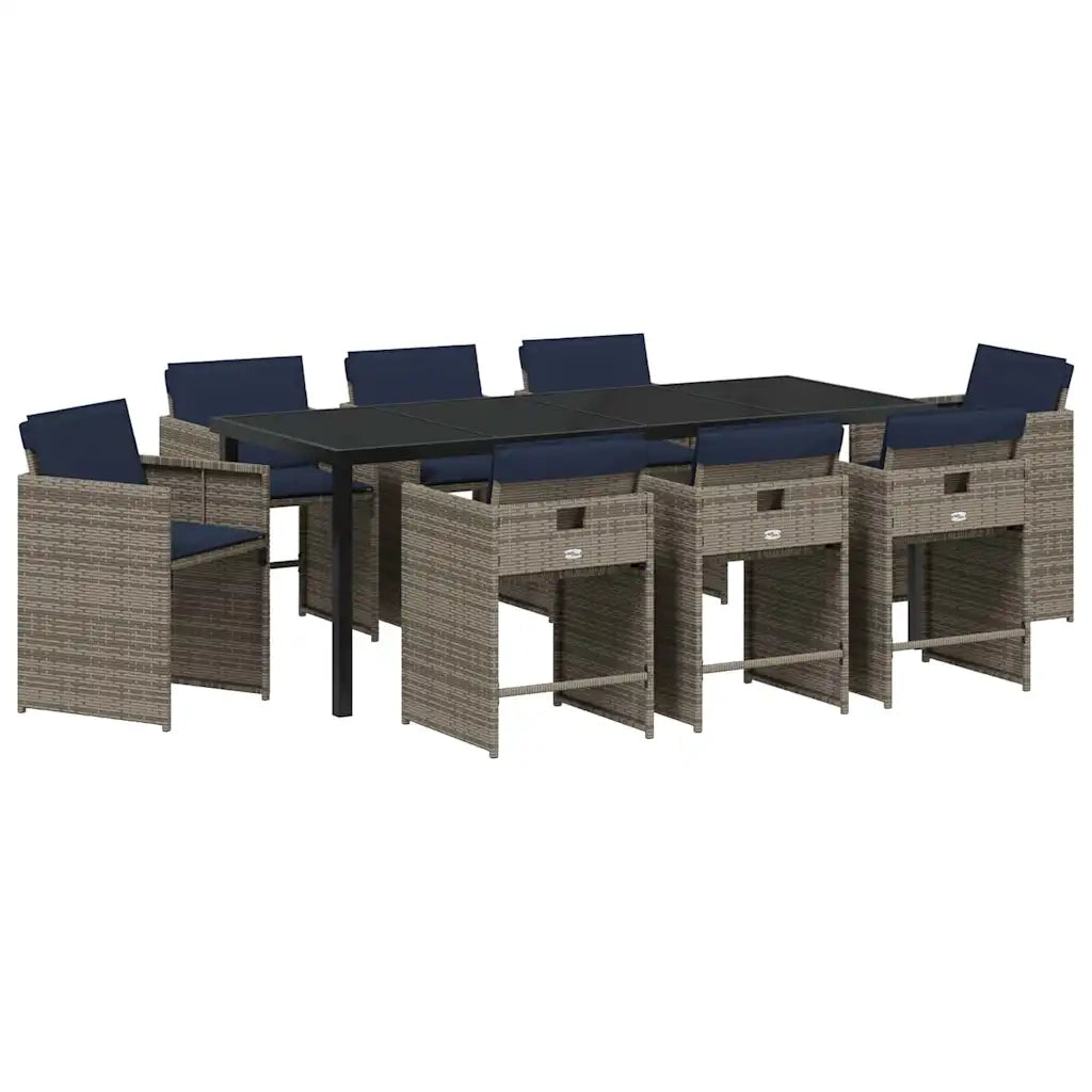 Set da Pranzo per Giardino 9 pz Grigio polyrattan 3380003