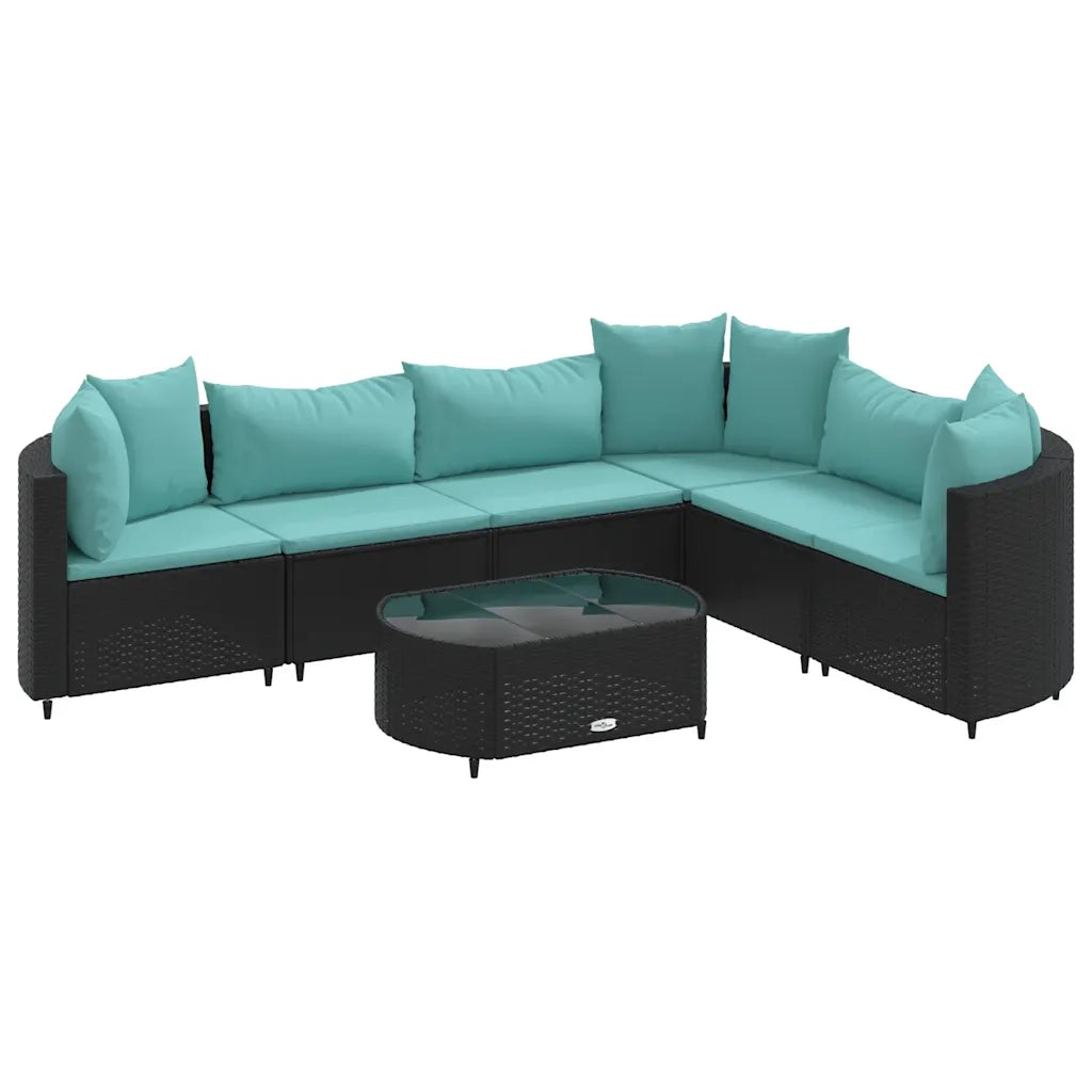Set Divani da Giardino con Cuscini 7pz Nero Polyrattan