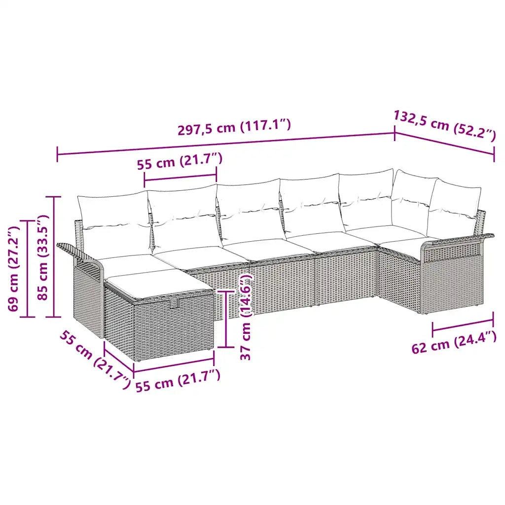 Set Divano da Giardino 7 pcs Marrone e Rosso polyrattan 3358903