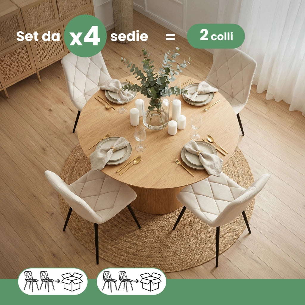 Set di 4 Sedie in velluto trapuntate MILO Beige gambe nere