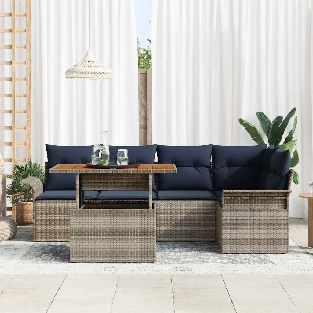 Set Divano da Giardino 6 pcs Grigio e Blu Navy polyrattan 3349338