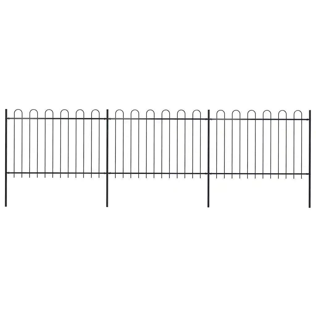 Recinzione da Giardino | Recinzione da cortile con Parte Superiore ad Anello in Acciaio 537x120 cm Nera