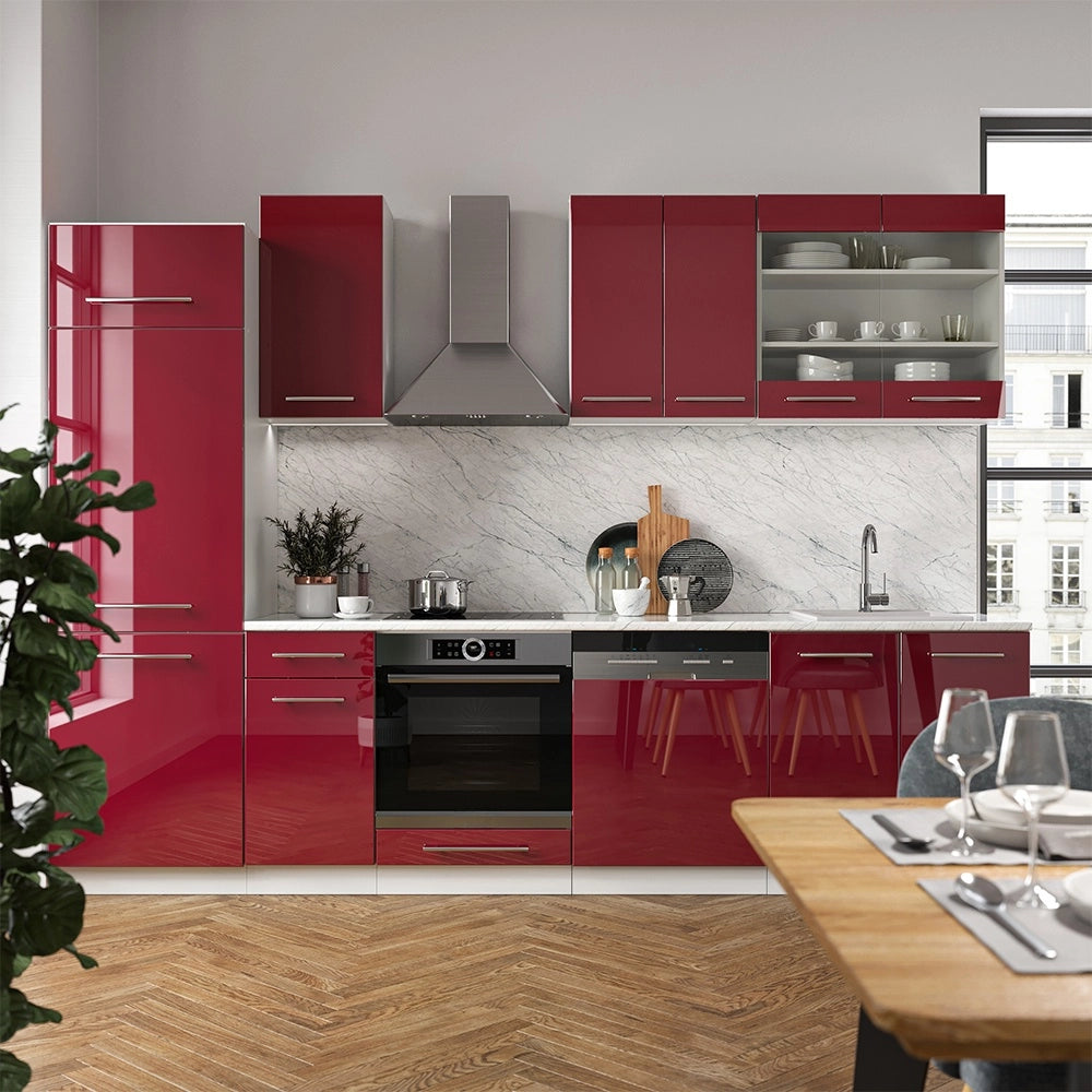 Cucina componibile Fame-Line Bordeaux lucido/Bianco 300 cm, PL Antracite Vicco