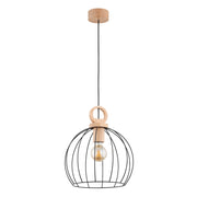 Lampada a sospensione scandinava nero/legno E27 15W