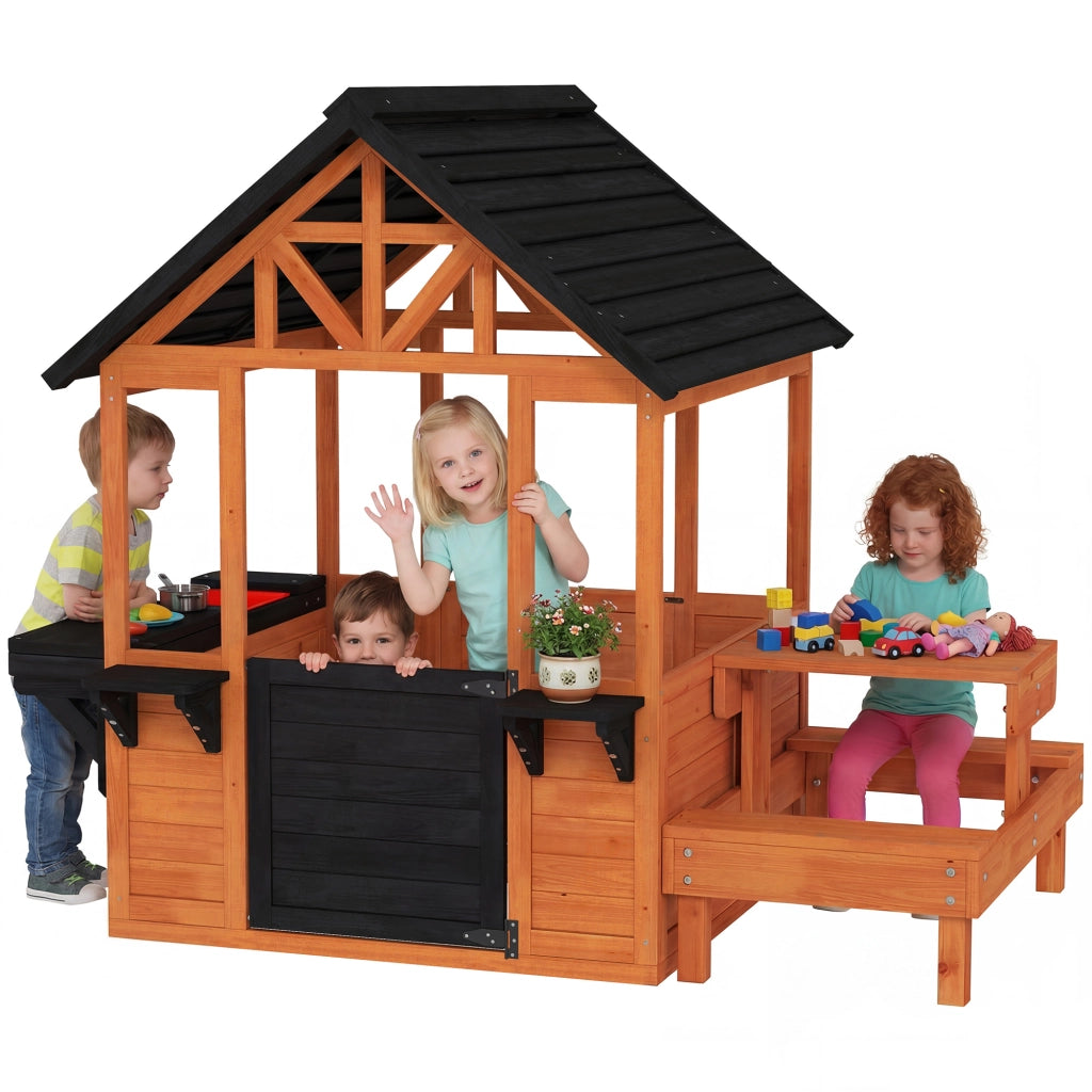 Casetta in Legno per Bambini 3-8 Anni con Tavolo e Panche ¨C zephmum ¨C Marrone
