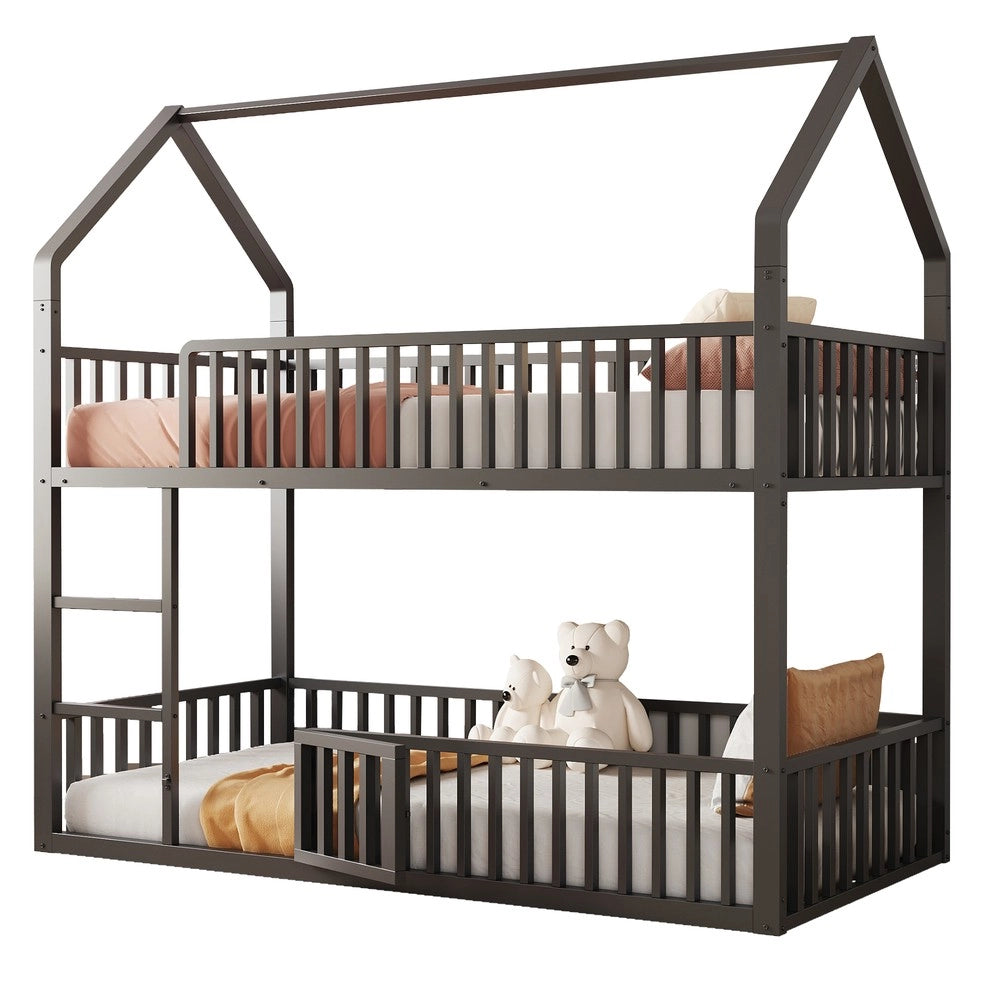 Letto a Castello Bambini con Scala e Porta ¨C Xylo ¨C Metallo Nero 90x200