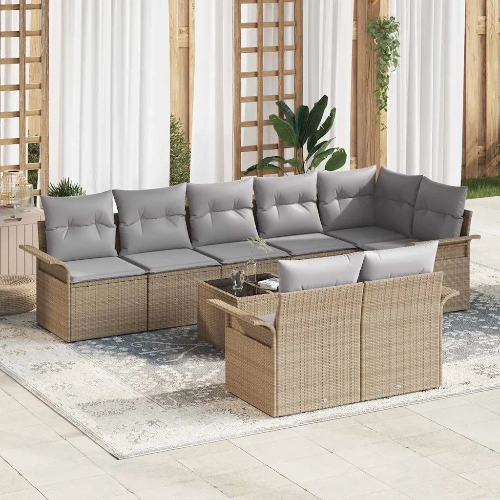 Set Divano da Giardino con archiviazione 9 pcs Beige polyrattan 3354089