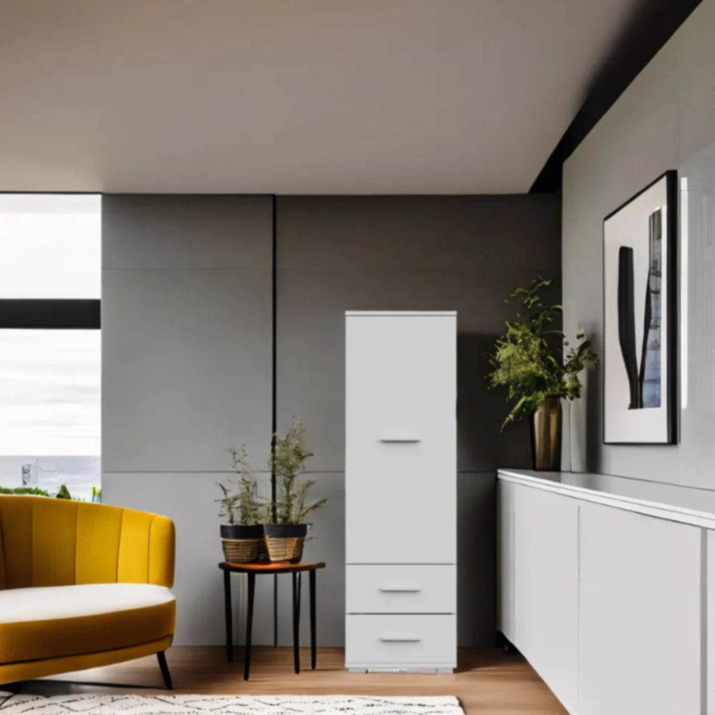 Armadio FAUSKE - 2 Cassetti - Bianco - Larghezza 40 cm, Altezza 130 cm, Profondit? 36 cm