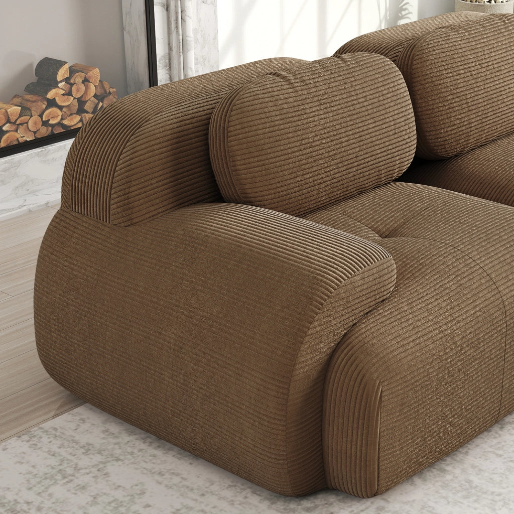 Divano Angolare Modulare ¨C MINIMAL ¨C Tessuto Cordoncino, Braccioli Curvi, Marrone