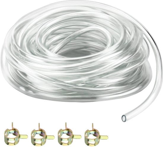 Slang in PVC trasparente 5 m - 8 mm x 11 mm - Con 4 viti di fissaggio - Flessibile - Duraturo - Per trasporto di carburanti