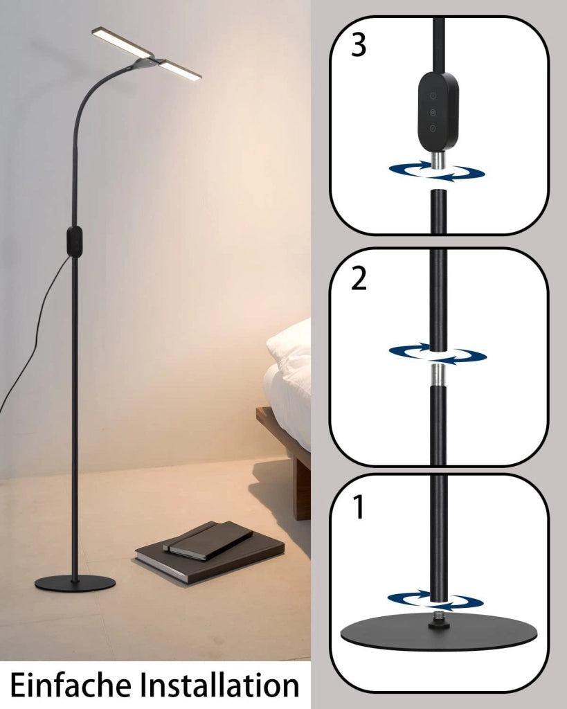 ZMH Lampada da Terra LED Nero 9W 158cm Dimmerabile Timer Memoria per Studio Camera