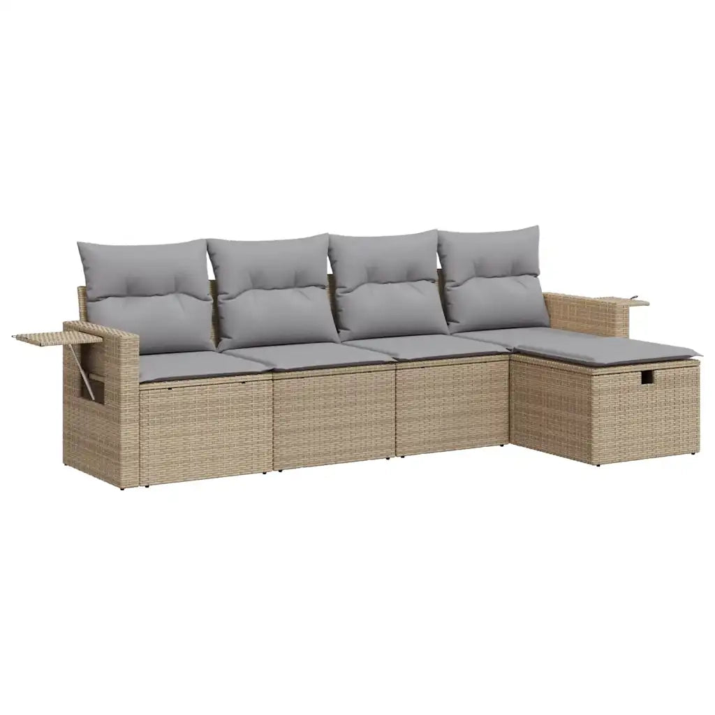 Set Divano da Giardino 5 pz con Cuscini Beige in Polyrattan 3325465