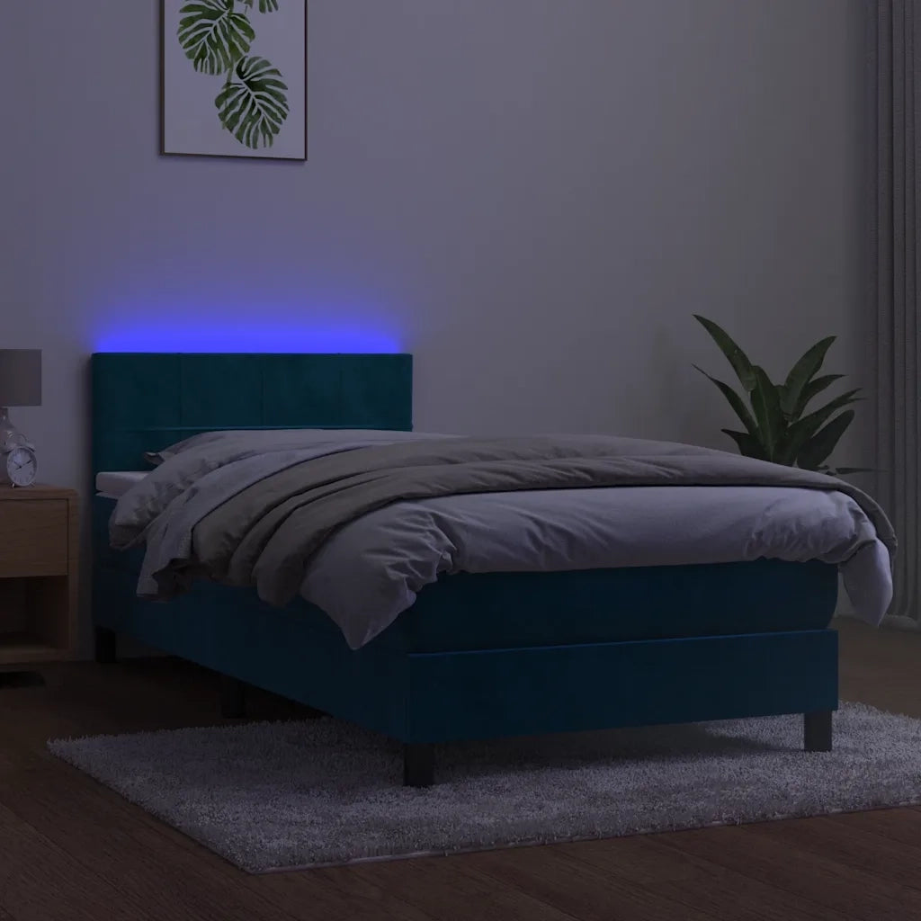 Letto a Molle con Materasso e LED Blu Scuro 80x200cm in Velluto