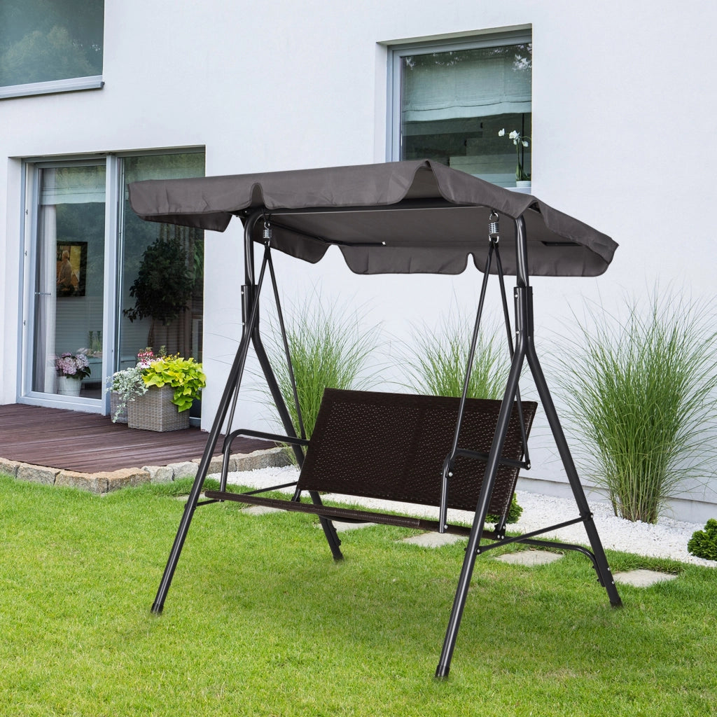 Dondolo da Giardino 2 Posti con Tettuccio Regolabile ¨C Minimal ¨C Marrone Grigio 140x110x151 cm