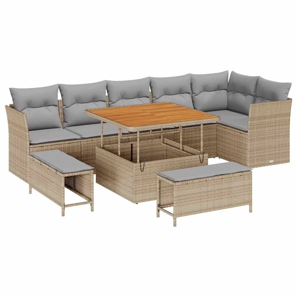 Set Divano da Giardino 9 pcs Beige polyrattan