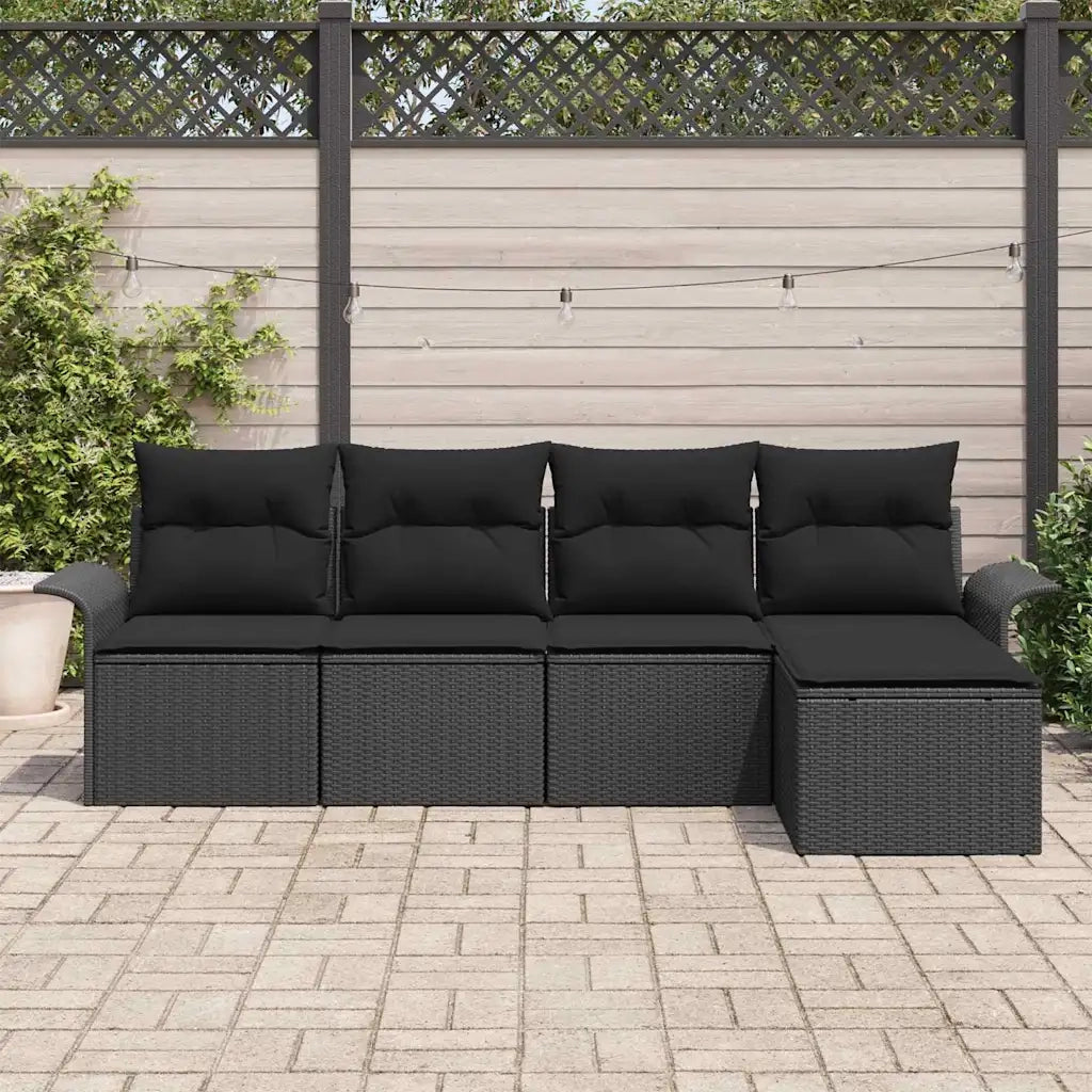 Divano da esterno con cuscino 5 pcs Nero polyrattan 3345323