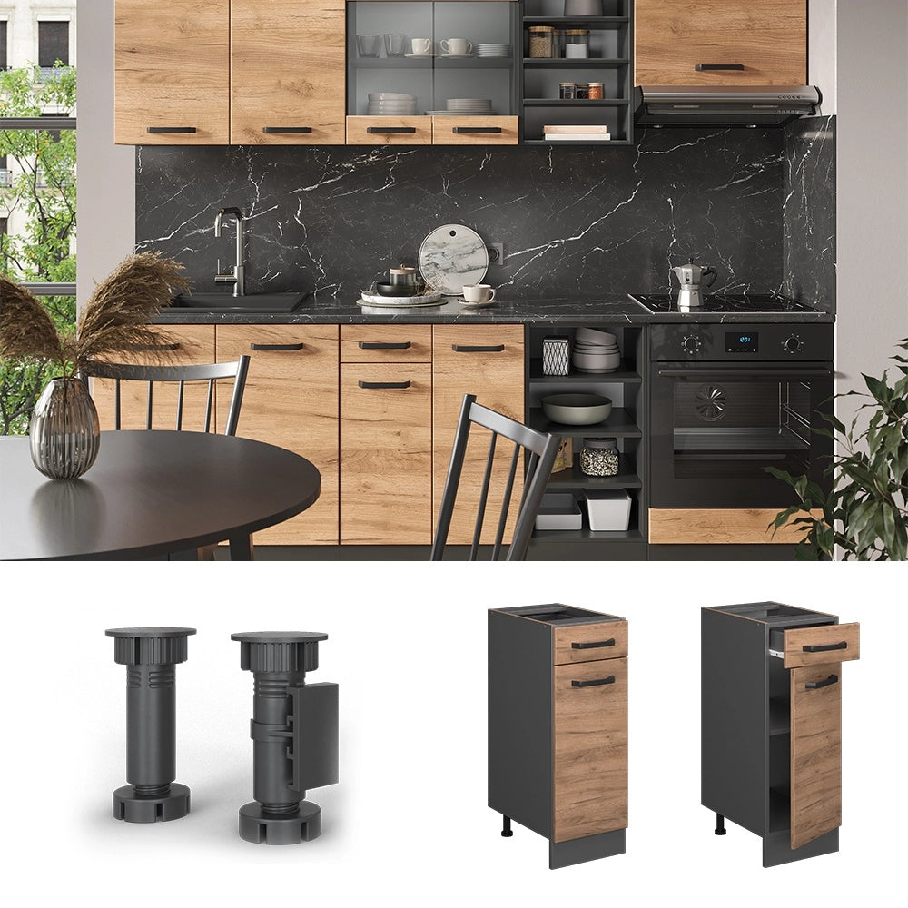 Mobiletto base per cucina R-Line Rovere dorato/Antracite 30 cm, PL Antracite Vicco