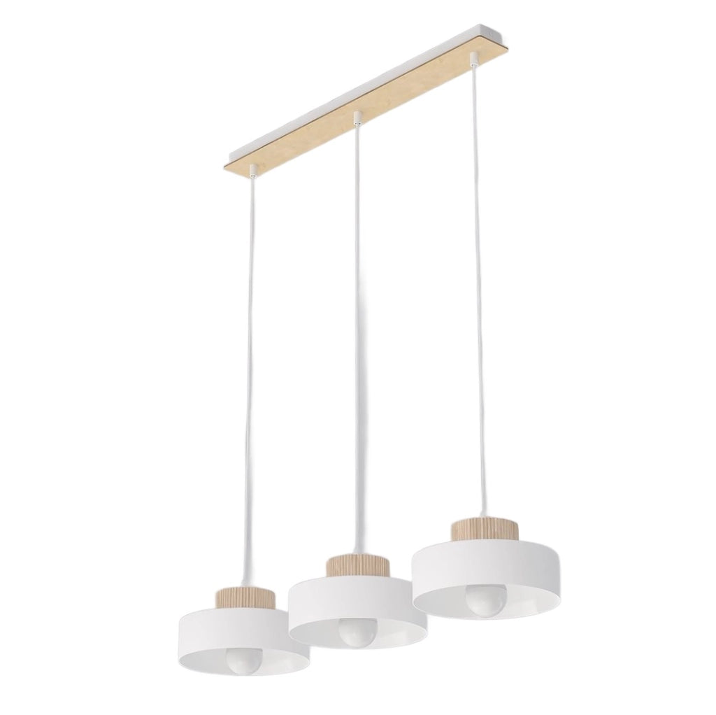 Lampada a sospensione KIVI 3xE27 bianca legno Emibig