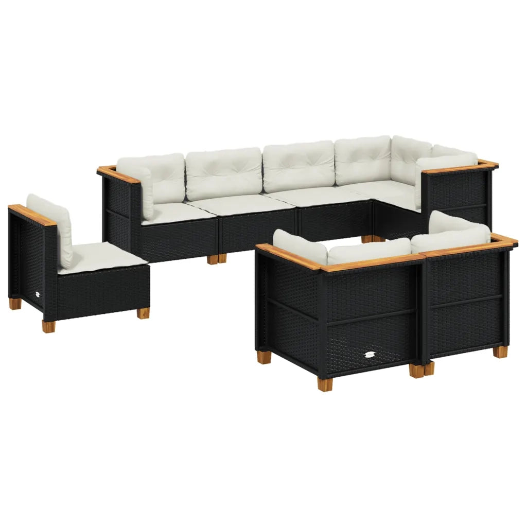 Set Divani da Giardino con Cuscini 8 pz Nero in Polyrattan 3261899
