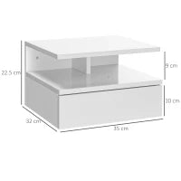 Set da 2 Comodini Moderni Sospesi con Cassetto e Mensola in Legno 35x32x22.5cm, Bianco Lucido