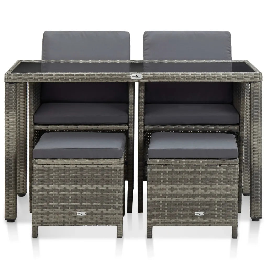 Set da Pranzo da Giardino 5 pz con Cuscini in Polyrattan Grigio 46535