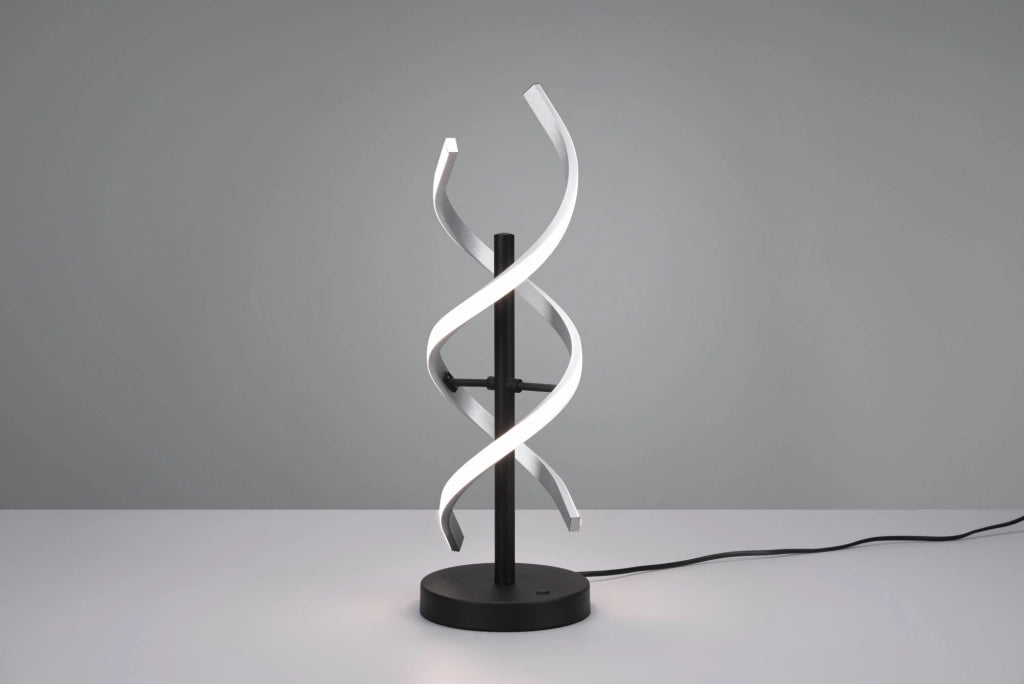 SEQUENCE LAMPADA DA TAVOLO LED 20,5W 2600lm, 2300+3000+4000K SPIRALE METALLO ALLUMINIO E NERO CON REGOLAZIONE INTENSITA' E TEMPERATURA DI COLORE DELLA LUCE CON INTERRUTTORE TOUCH H. 48,5CM