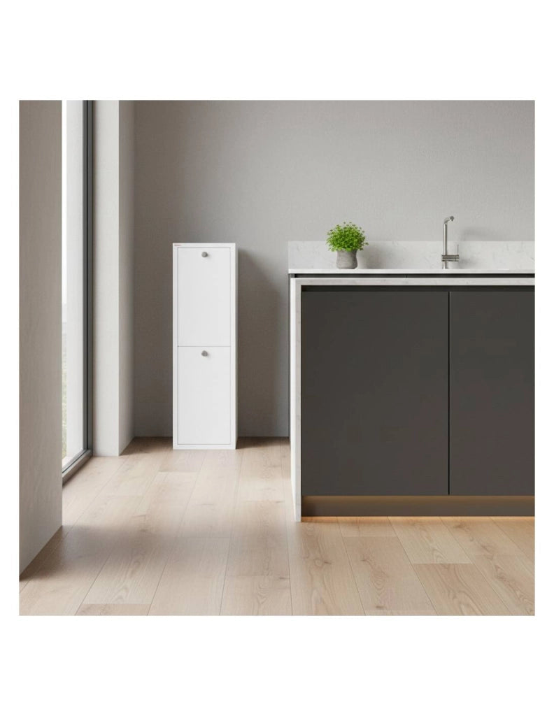 Mobile per la raccolta differenziata LUA – 2 scomparti (40 L), bianco, design moderno e compatto