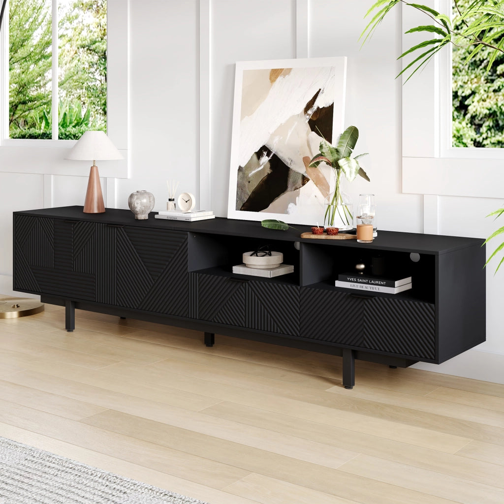 Cassettiera TV nera in truciolato lunghezza 200 cm
