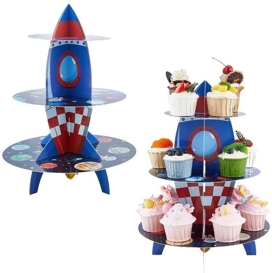 Tavolo per Cupcake a 3 Livelli, 2 Pezzi, Tema Spaziale
