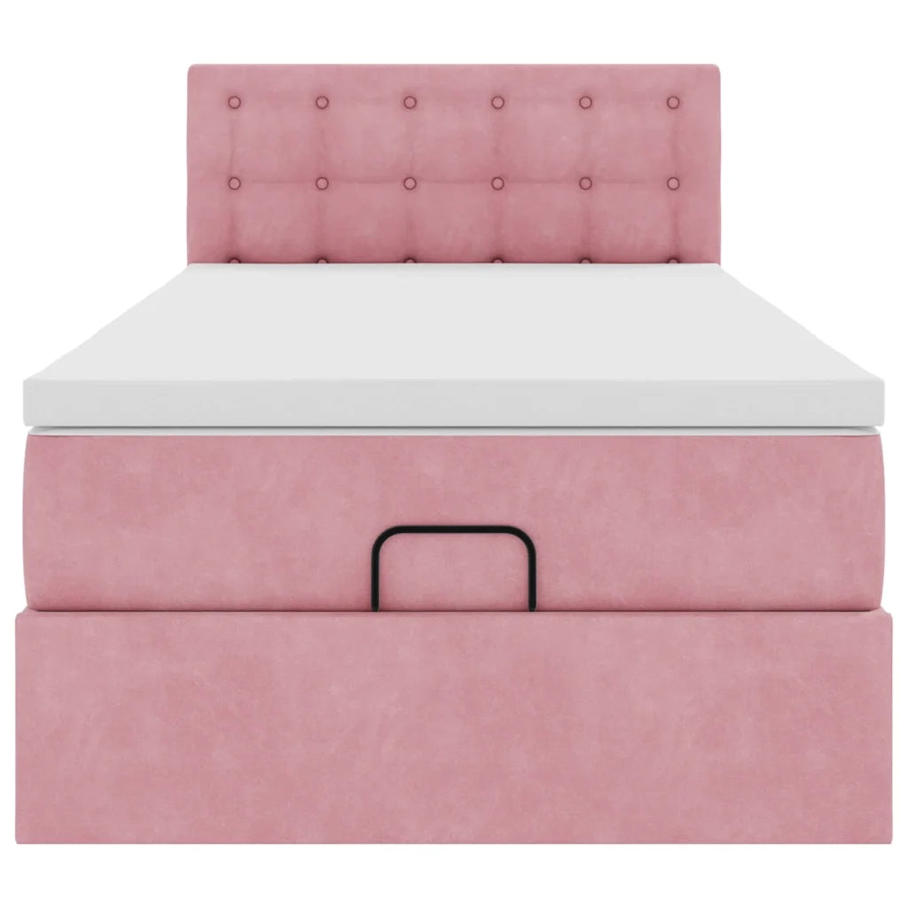 Struttura Letto Pouf con Materasso Rosa 90x190 cm in Velluto