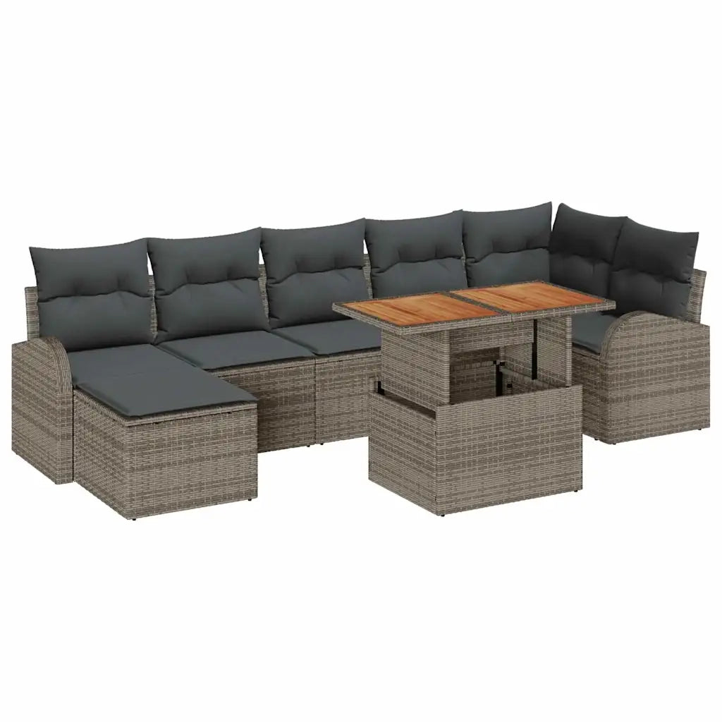 Set Divano da Giardino 8 pcs Grigio Poly Rattan