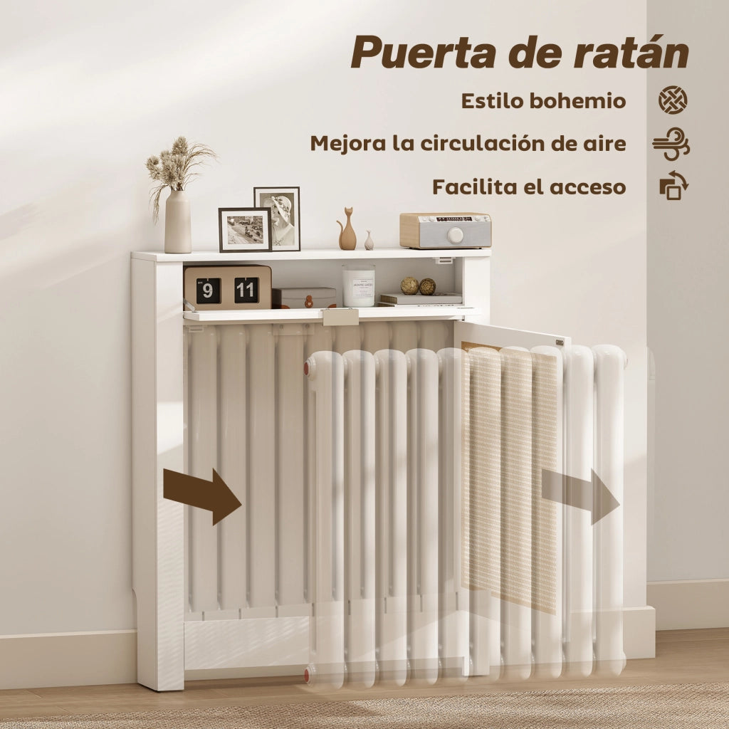 Copritermosifone con Anta e Rattan Design Boho ¨C Xylo ¨C Bianco