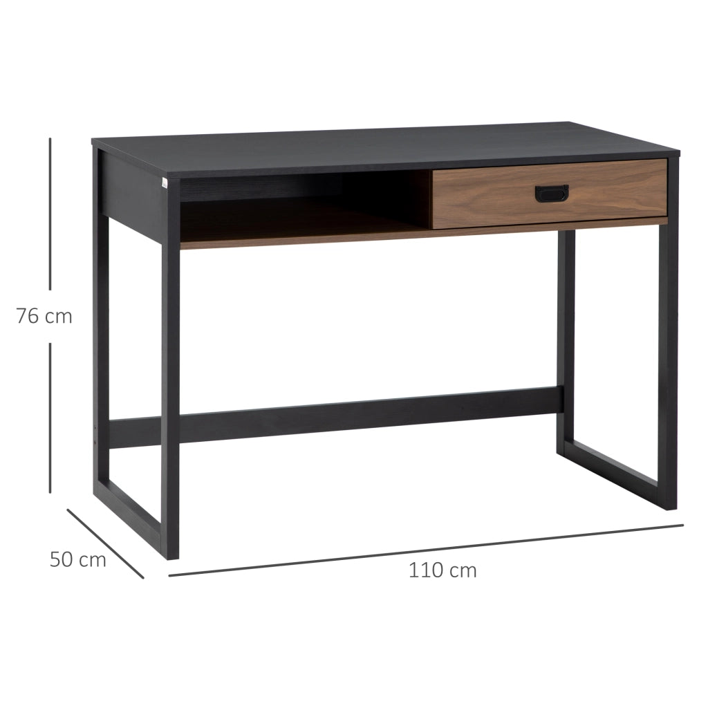 Scrivania per Camera e Ufficio con Cassetto Stile Industriale, 110x50x76cm, Noce e Nero