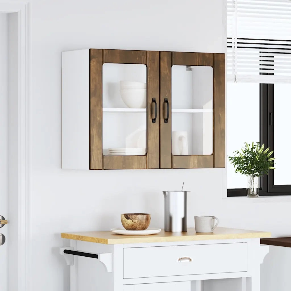 Pensile da Cucina con Porta in Vetro-Mobile Cucina da Parete Lucca Rovere Fumo 732711