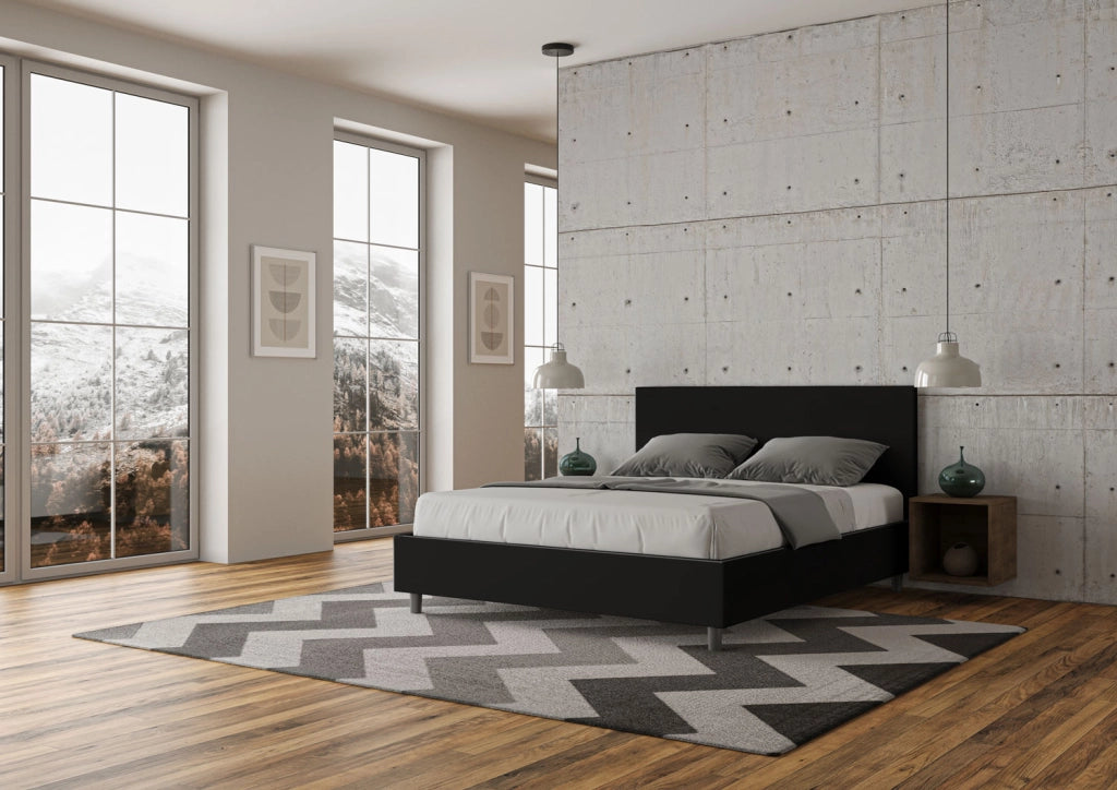 BS COM Letto matrimoniale senza rete imbottito 160x190 similpelle nero