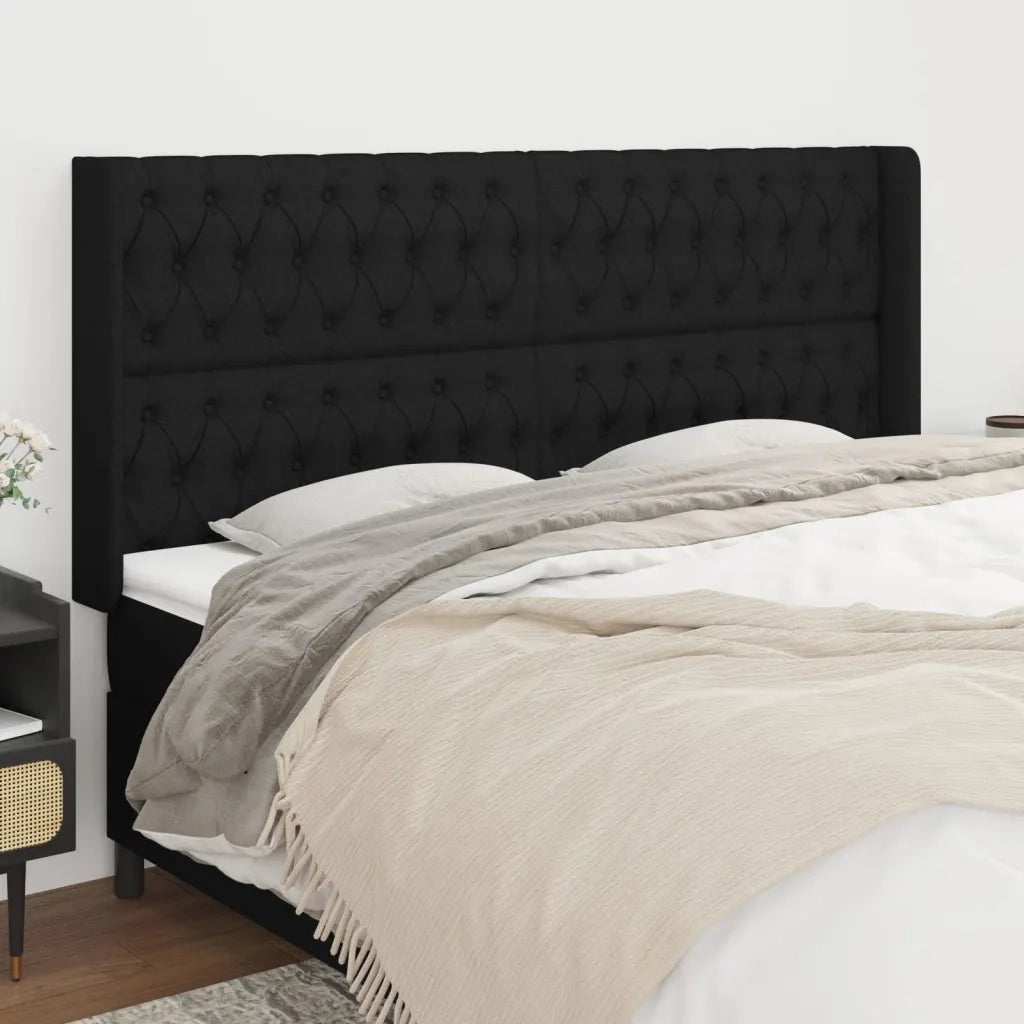 Testiera | Testata ad Orecchio Nera 203x16x118/128 cm in Tessuto
