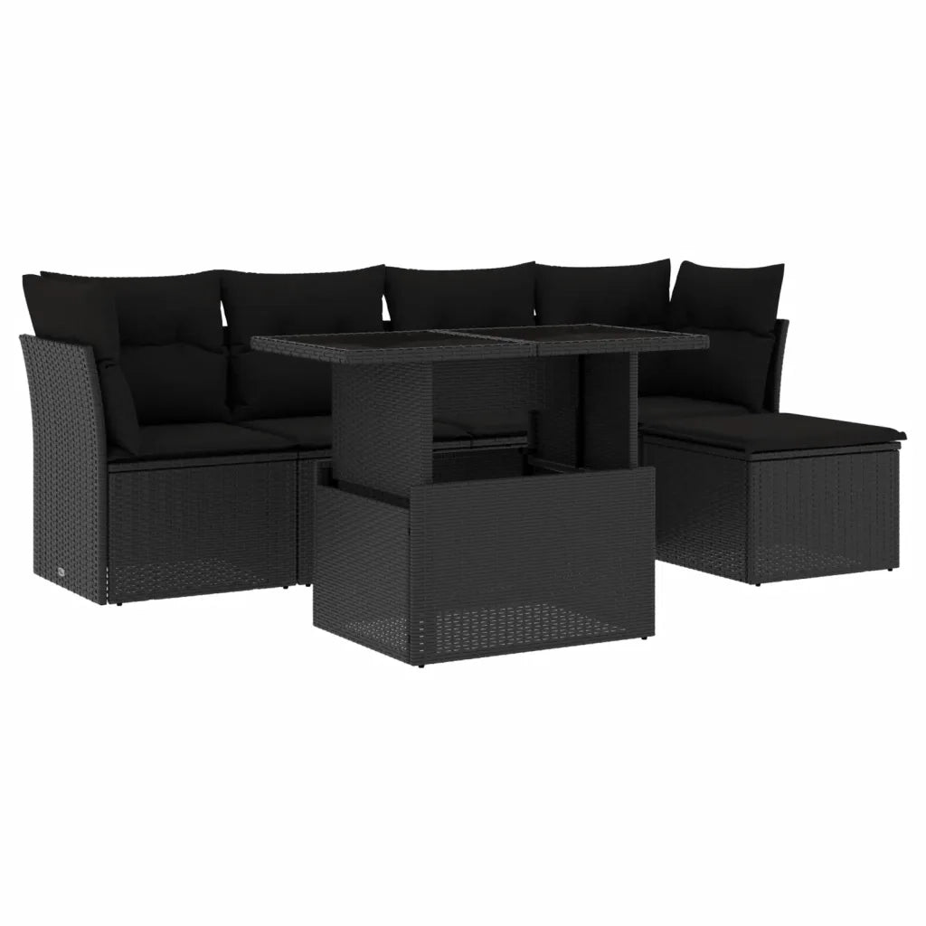 Set Divano da Giardino 6 pz con Cuscini Nero in Polyrattan