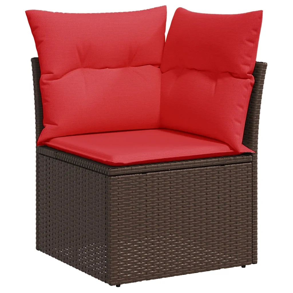 Set Divani da Giardino 10pz con Cuscini in Polyrattan Marrone