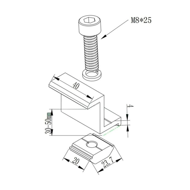 Italia Morsetti Terminali in Alluminio per Fissaggio Pannelli Solari Fotovoltaici 30mm (Confezione 4 Pezzi) SKU-11388-A