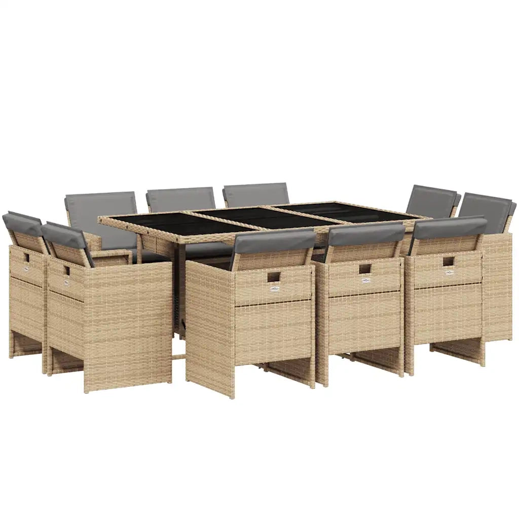 Set Pranzo da Giardino 11 pz con Cuscini Beige Misto Polyrattan 3210672