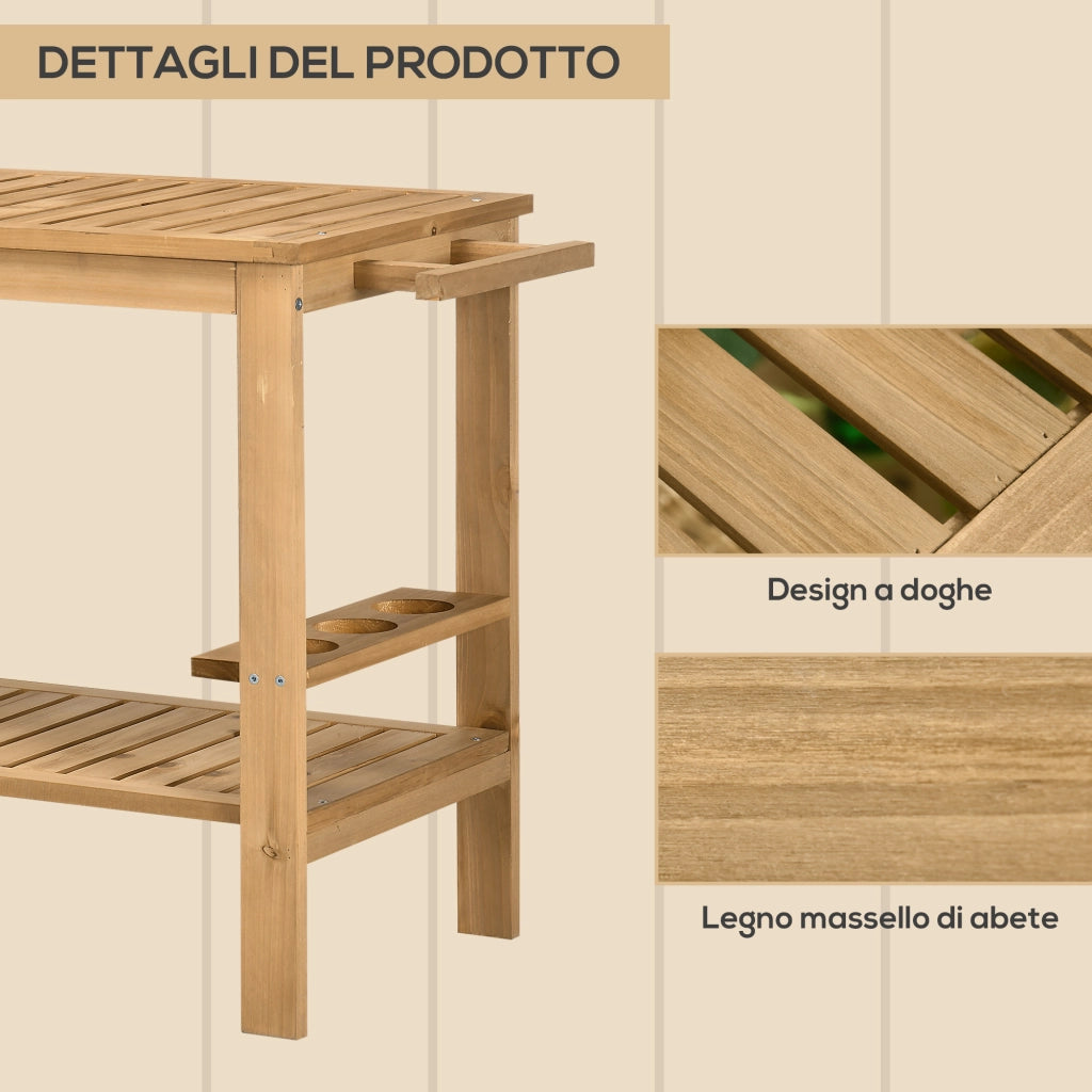 Carrello Portavivande da Giardino ¨C Xylo ¨C Legno 2 Ripiani Portabottiglie 95x47x74 cm
