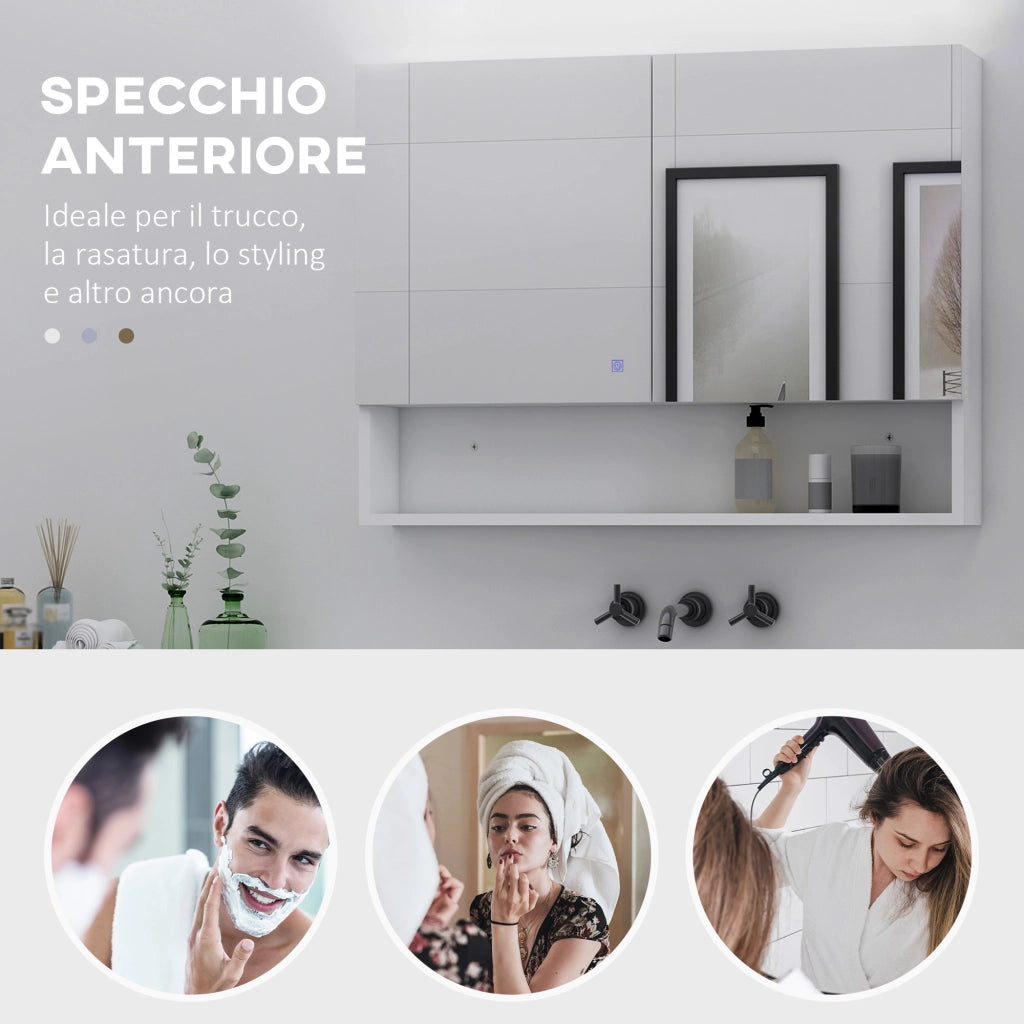 Armadio a muro con specchio e luci LED, ripiano aperto e interno ¨C Minimal ¨C 80x15x60cm