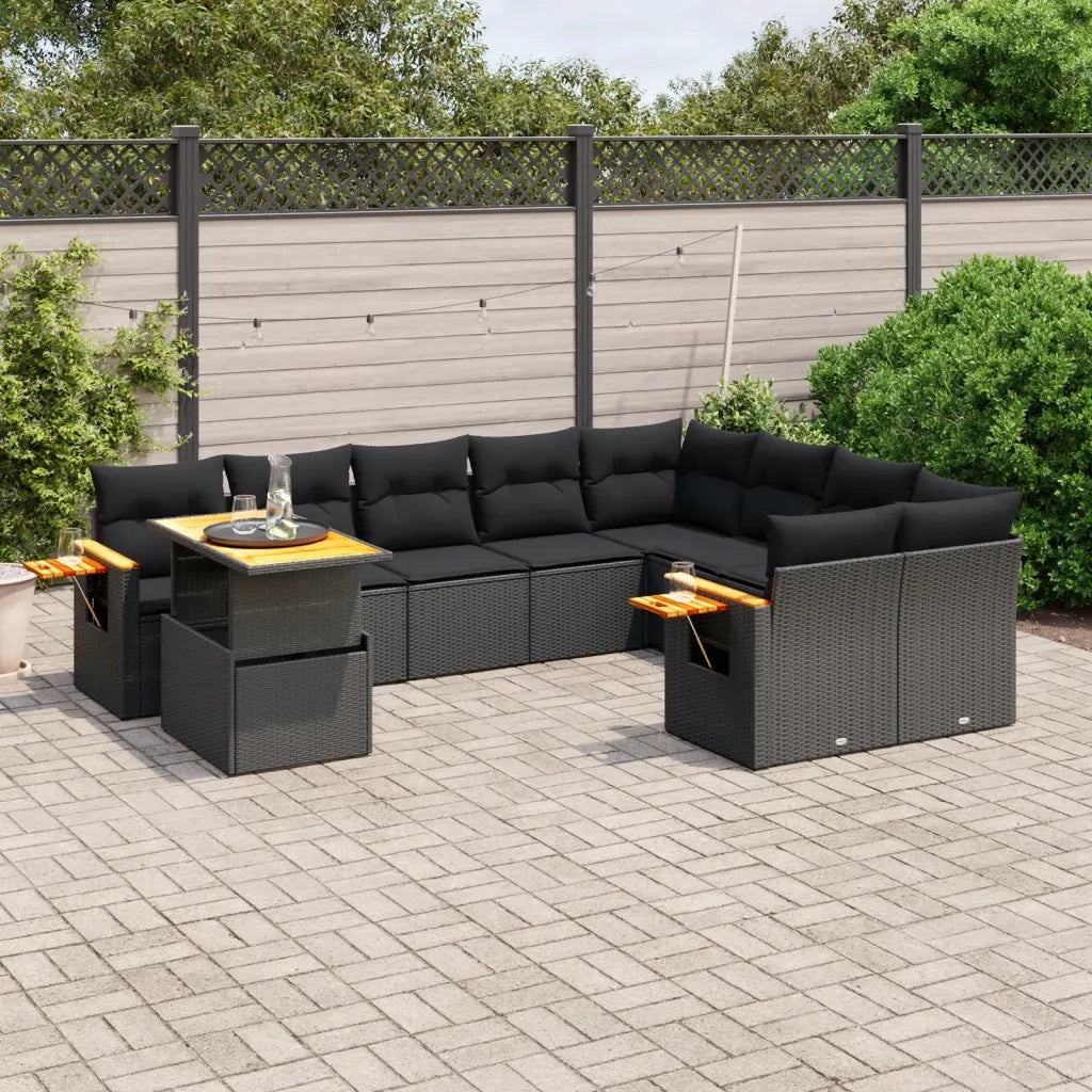 Set Divani da Giardino 10pz con Cuscini in Polyrattan Nero 3273680